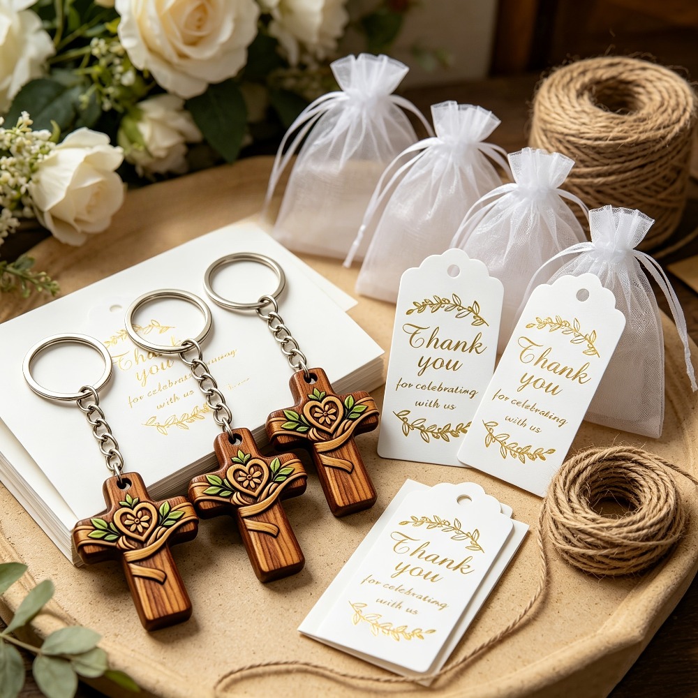 Floral Tape Green - 5-20Sets Wooden Cross Love Flower Keyring